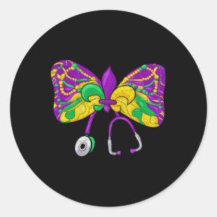 Mardi Gras Nurse Nursing Carnival Parade Coquette  Classic Round Sticker