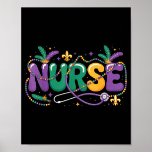 Mardi Gras Nurse Stethoscope Mask Beads Carnival P Poster