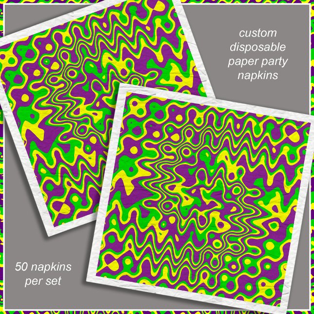 [Mardi Gras Op-Art] Purple Green Yellow Paper Napkin (An eye-popping design perfect for your Mardi Gras party or any other celebration. )