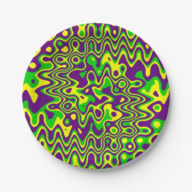[Mardi Gras Op-Art] Purple Green Yellow Paper Plate (Front)