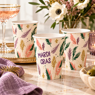 Mardi Gras Painted Feather Pattern Paper Cups
