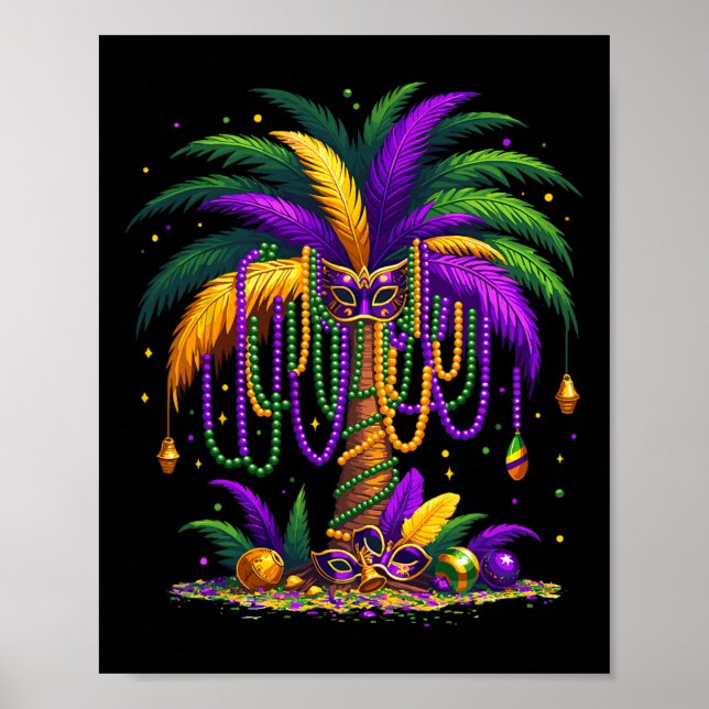Mardi Gras Palm Tree Hawaiian Tropical Party Men W Poster (Front)
