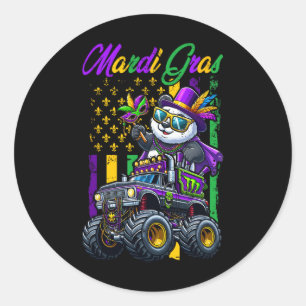 Mardi Gras Panda Sungles On Monster Truck Beads Ma Classic Round Sticker