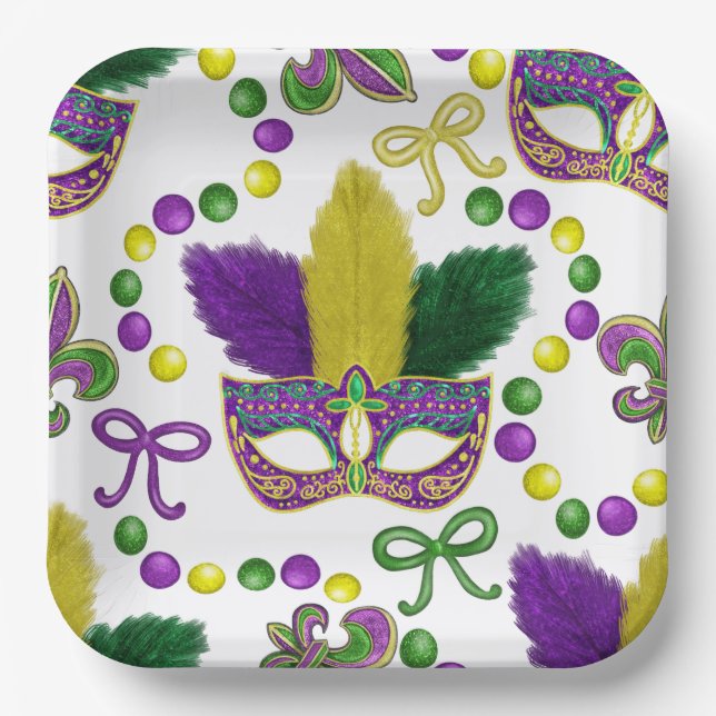 Mardi Gras Paper plate- Mardi Gras Mask Paper Plate (Front)