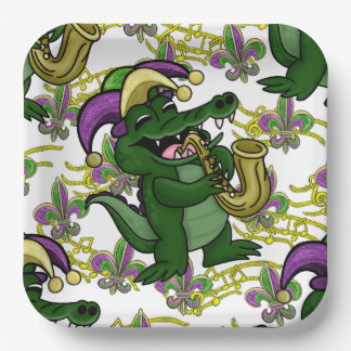 Mardi Gras Paper Plate-NOLA Gator Paper Plate