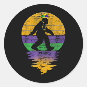 Mardi Gras Parade Fleur De Lis Cool Bigfoot Sasqua Classic Round Sticker
