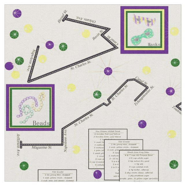 Mardi Gras Parade Route Celebration 9x9 tile size Fabric (Close Up)