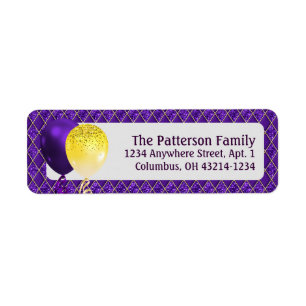 Mardi Gras Party Balloons and Argyle Pattern Label Return Address Label