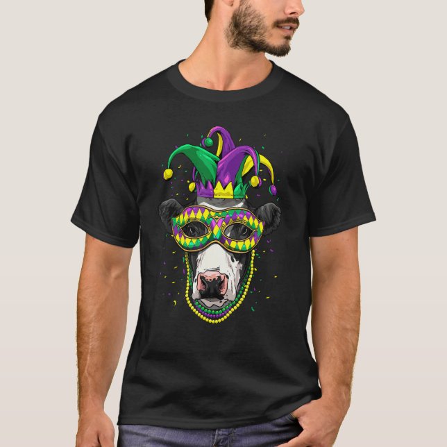 Mardi Gras Party Carnival Jester Cow Farmer Animal T-Shirt (Front)