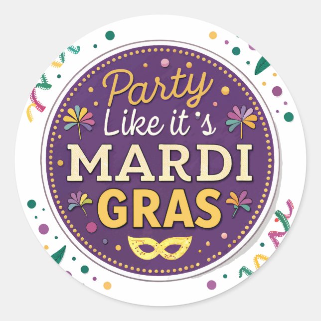 Mardi Gras Party Classic Round Sticker (Front)