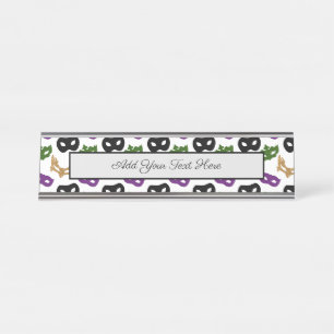 Mardi Gras Party Colourful Carnival Masks NOLA Desk Name Plate