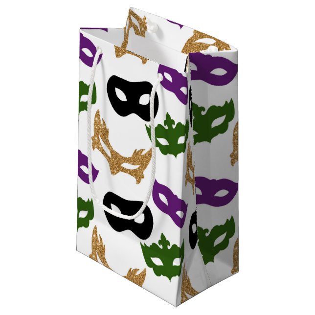 Mardi Gras Party Colourful Carnival Masks NOLA Small Gift Bag (Front Angled)