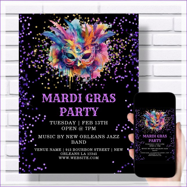 Mardi Gras Party Glitter Event Poster (Creator Uploaded)