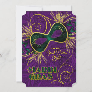 Mardi Gras Party in Purple Gold Green Invitation