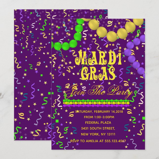 Mardi gras Party Invitation (Front/Back)