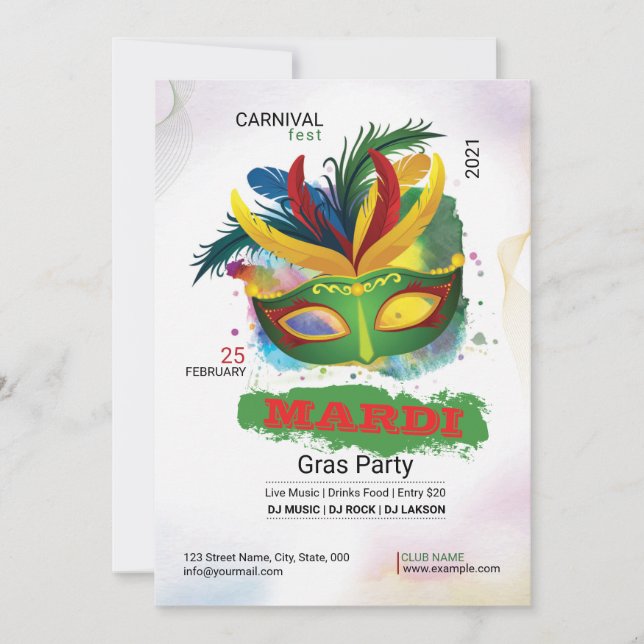 Mardi Gras Party Invitation (Front)