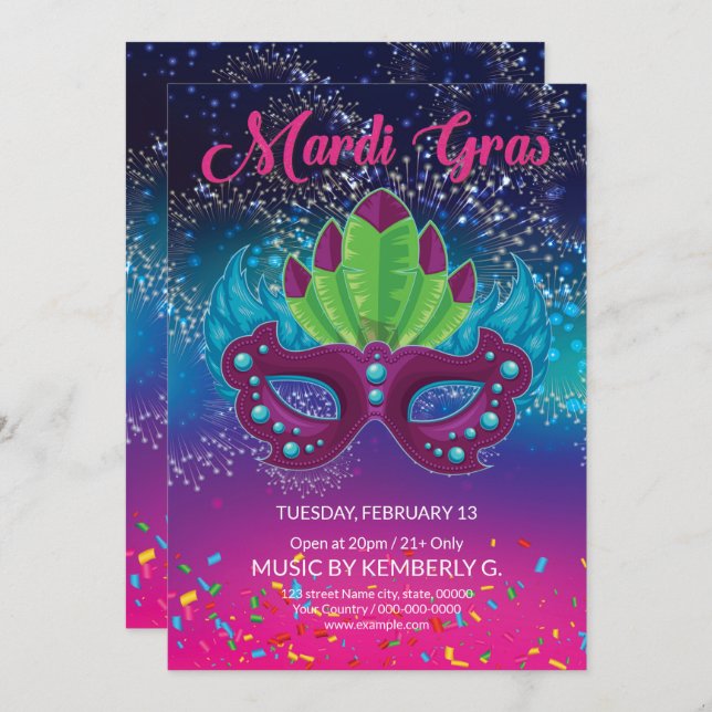 Mardi Gras Party Invitation (Front/Back)