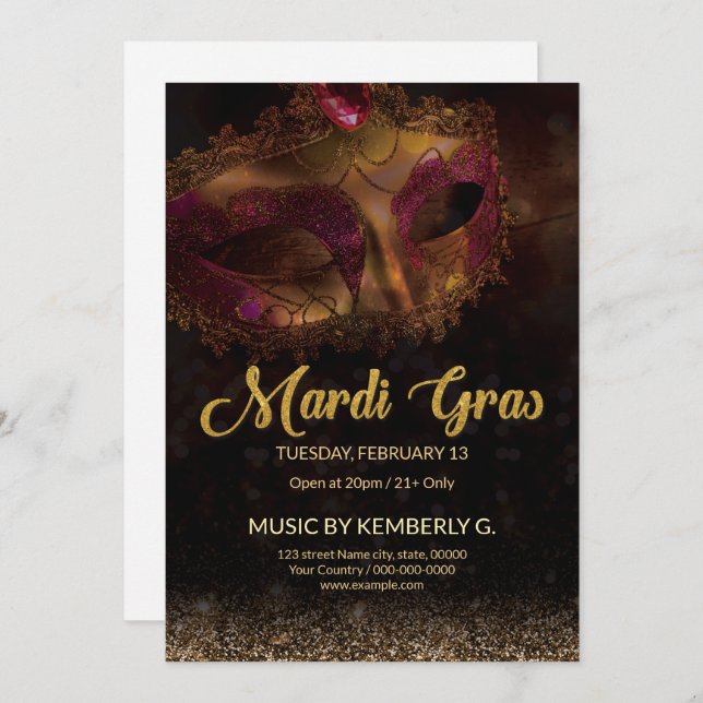 Mardi Gras Party Invitation (Front/Back)