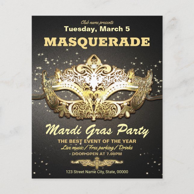 "Mardi Gras Party Invitation Flyer (Front)