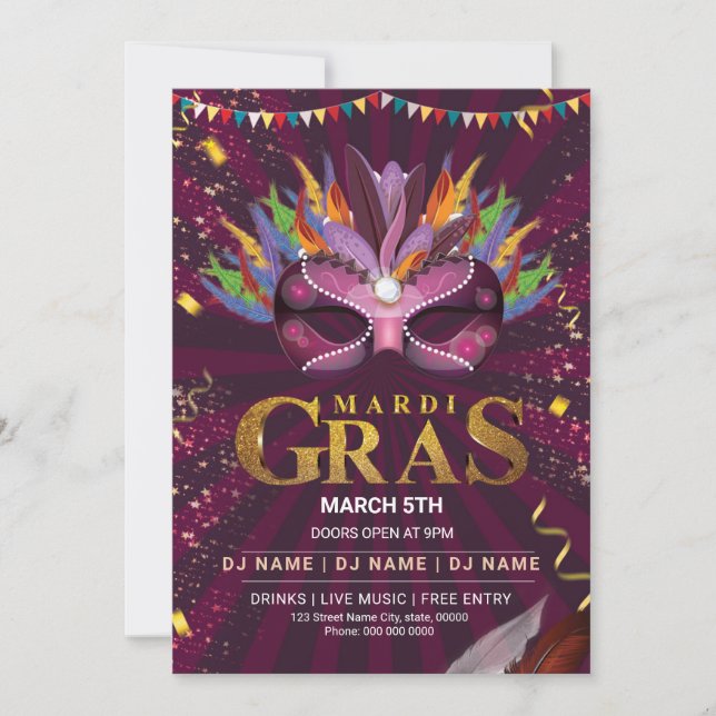 Mardi Gras Party Invitation Flyer (Front)