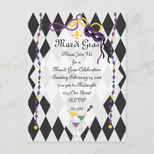 Mardi Gras Party Invitation Postcard