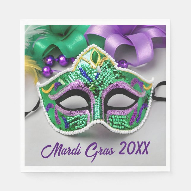 Mardi Gras Party Mask And Beads Napkin (Front)