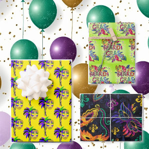 Mardi Gras Party Mask Feathers Colourful Gift Wrapping Paper Sheet