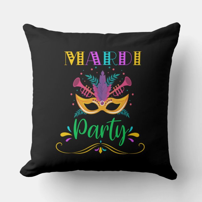 Mardi Gras Party Mask – Festive & Colourful Cushion (Front)