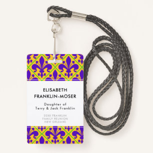 Mardi Gras Party New Orleans Fleur de Lis ID Badge