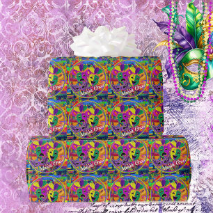 Mardi Gras Party Pretty Beads Mask Wrapping Paper
