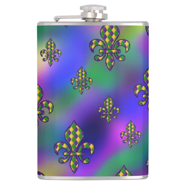 Mardi Gras Pattern Hip Flask (Front)