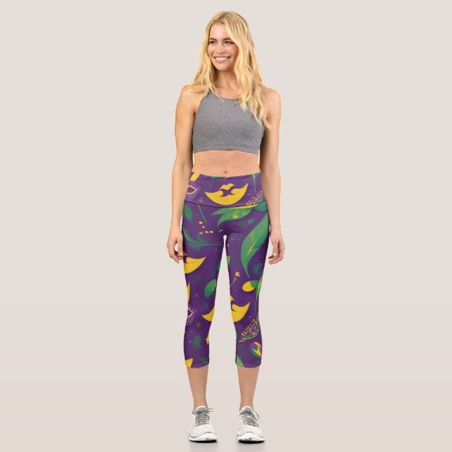 Mardi Gras Pattern Masquerade Capri Leggings (Front)