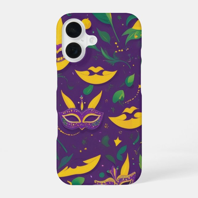 Mardi Gras Pattern Masquerade iPhone 16 Case (Back)
