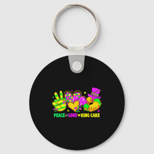 Mardi Gras Peace Love King Cake Funny Party Carniv Key Ring