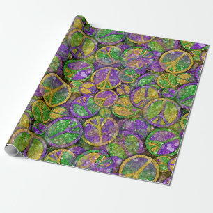 Mardi Gras Peace Signs in Purple Green and Gold Wrapping Paper