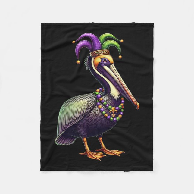 Mardi Gras Pelican Louisiana Parade Animal Lover M Fleece Blanket (Front)