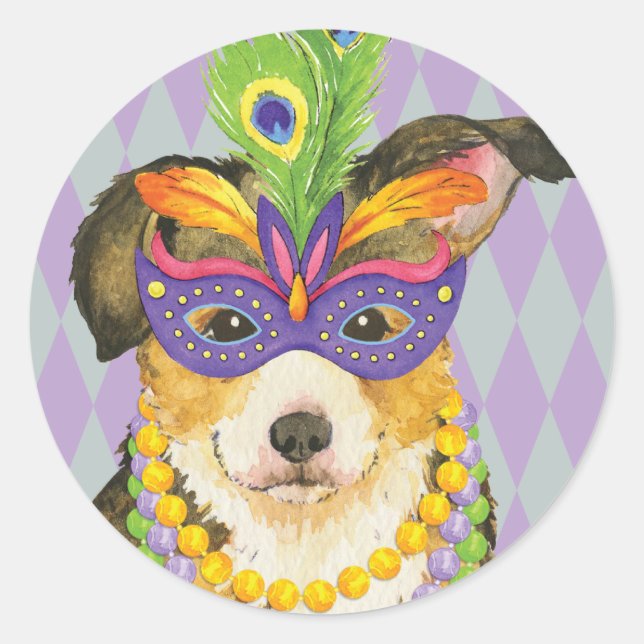 Mardi Gras Pembroke Welsh Corgi Classic Round Sticker (Front)