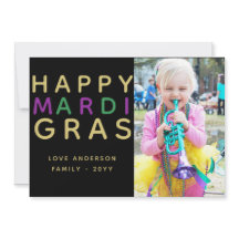 Mardi Gras Photo Card - Modern Purple Green Gold