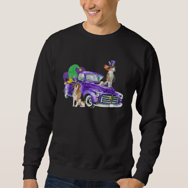 Mardi Gras Pickup Truck Beagles Sweatshirt (Front)