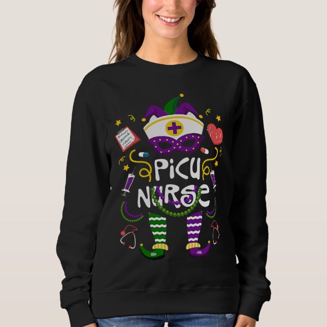Mardi Gras PICU Nurse Women Costume Mardi Gras Nur Sweatshirt (Front)