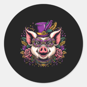 Mardi Gras Pig Classic Round Sticker