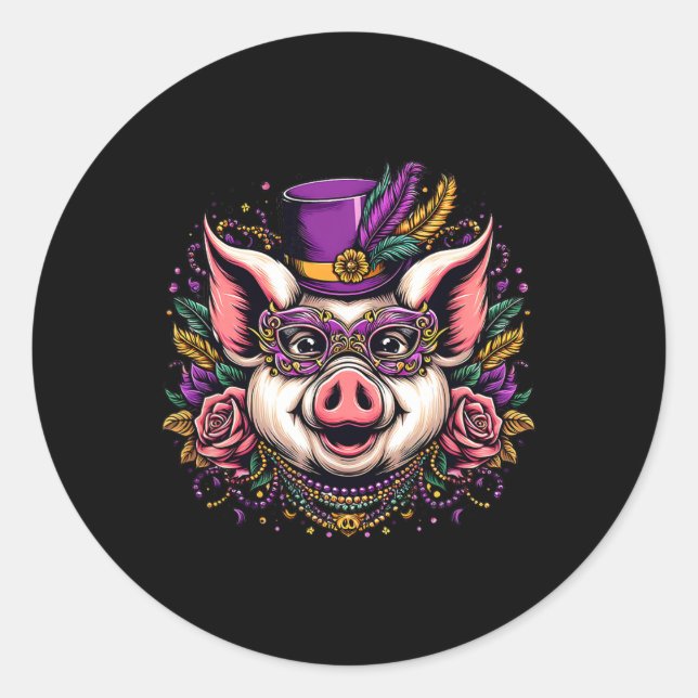 Mardi Gras Pig  Classic Round Sticker (Front)