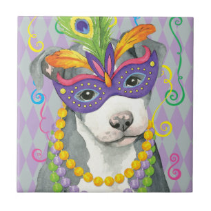 Mardi Gras Pit Bull Terrier Tile