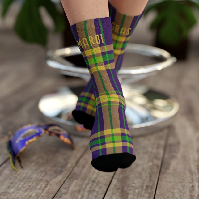 Mardi Gras Plaid Purple Green Gold Tartan Socks (Fun Mardi Gras Purple Green Gold Tartan Plaid Socks just for you! Celebrate Fat Tuesday in style)