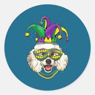 Mardi Gras Poodle Dog Jester Classic Round Sticker