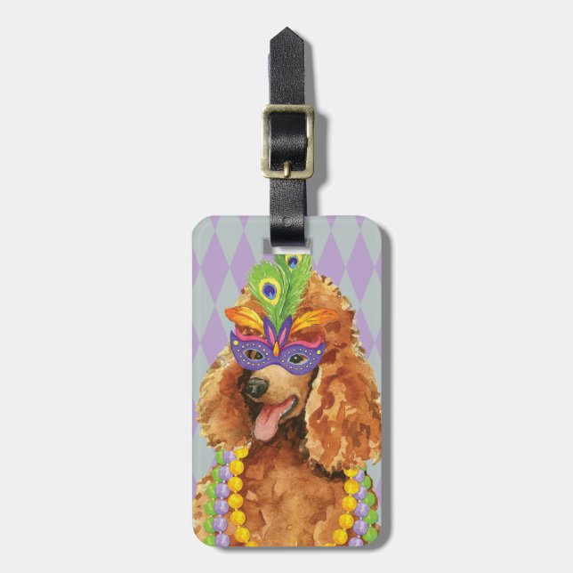 Mardi Gras Poodle Luggage Tag (Front Vertical)