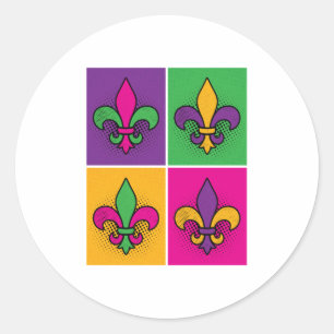 Mardi Gras Pop Art Fleur de Lis Classic Round Sticker
