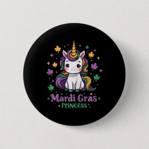Mardi Gras Princess Unicorn Fat Tuesday Girls Kids 6 Cm Round Badge