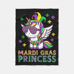 Mardi Gras Princess Unicorn Fat Tuesday Girls Kids Fleece Blanket