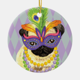 Mardi Gras Pug Ceramic Tree Decoration